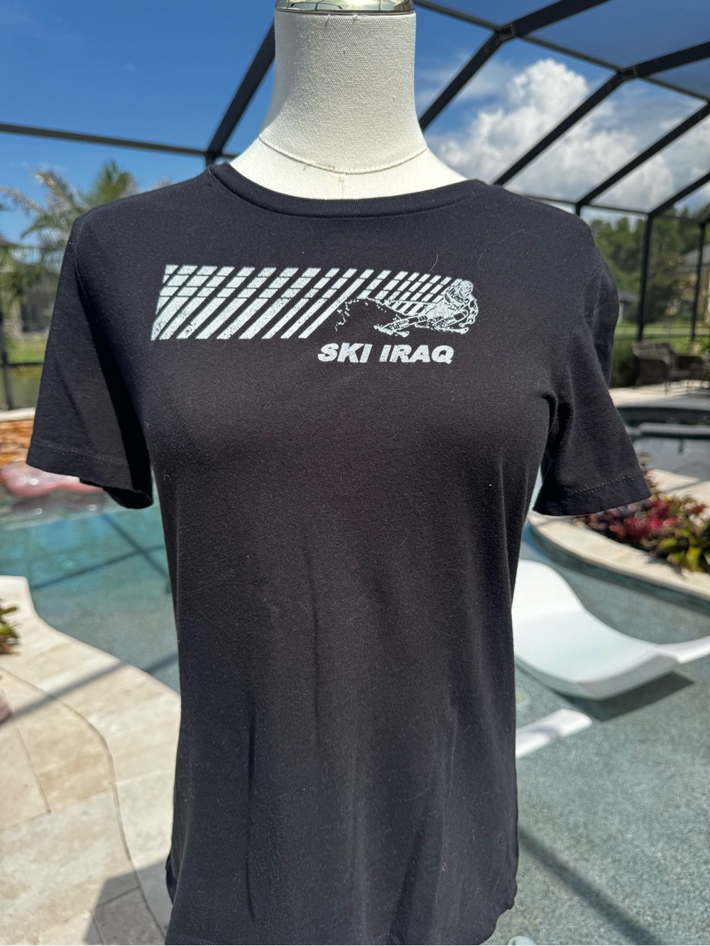 Bella Canvas Black Short Sleeve Tee with White Ski Iraq Graphic